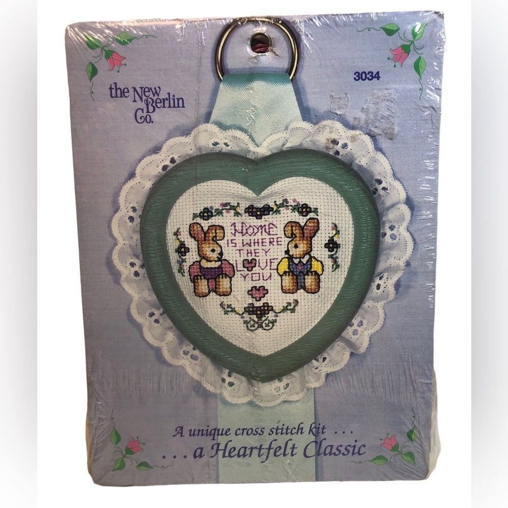 The New Berlin Cross stitch kit with heart frame  Home is where they love you